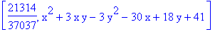 [21314/37037, x^2+3*x*y-3*y^2-30*x+18*y+41]
